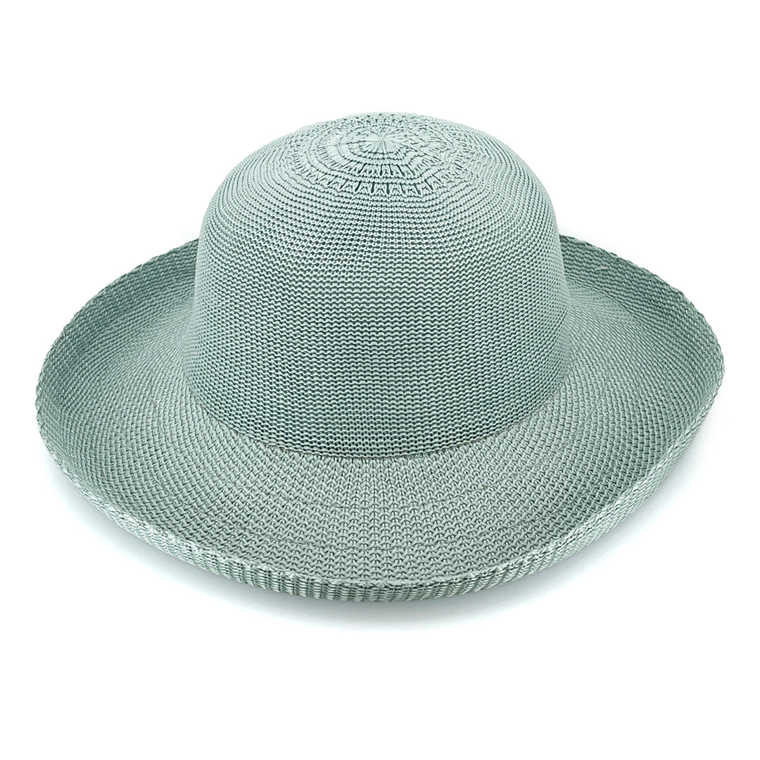 Classic Breton Hat in blue haze colour, angled product view showing structured crown and wide brim