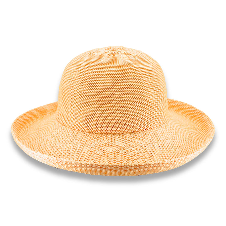 Classic Breton Hat in Apricot colour, angled product view showing structured crown and wide brim