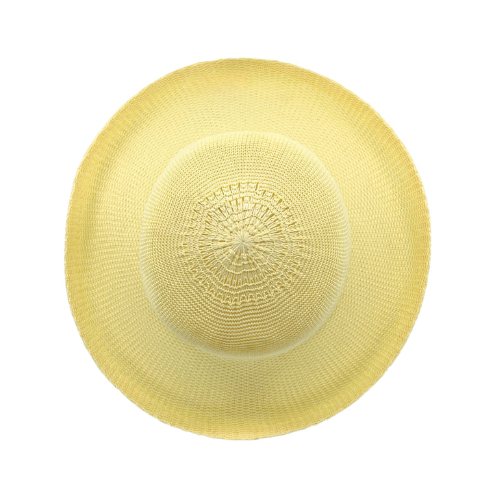Classic Breton Hat in Lemon colour, top view displaying crown structure and texture