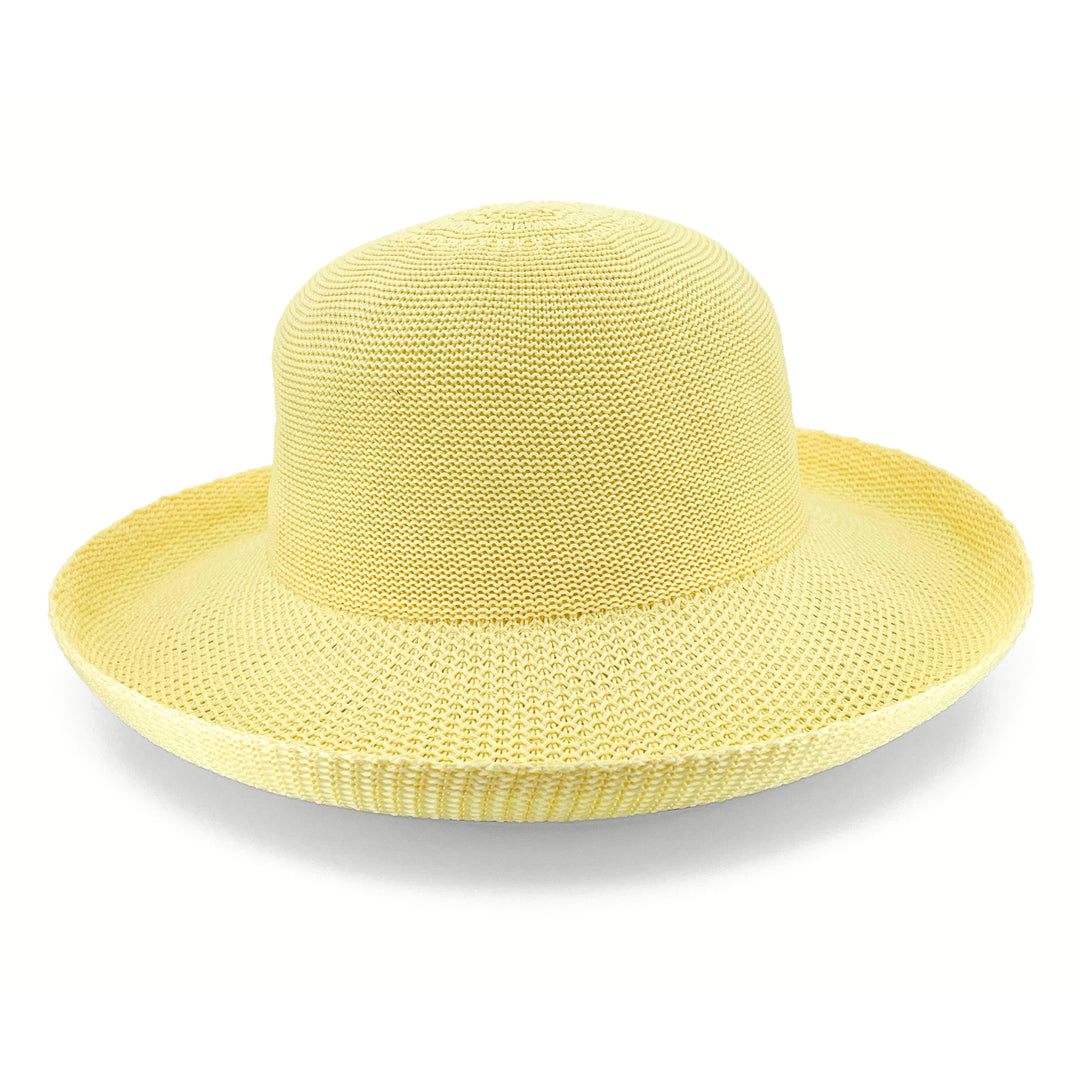 Classic Breton Hat in Lemon colour, front view highlighting crown shape and brim