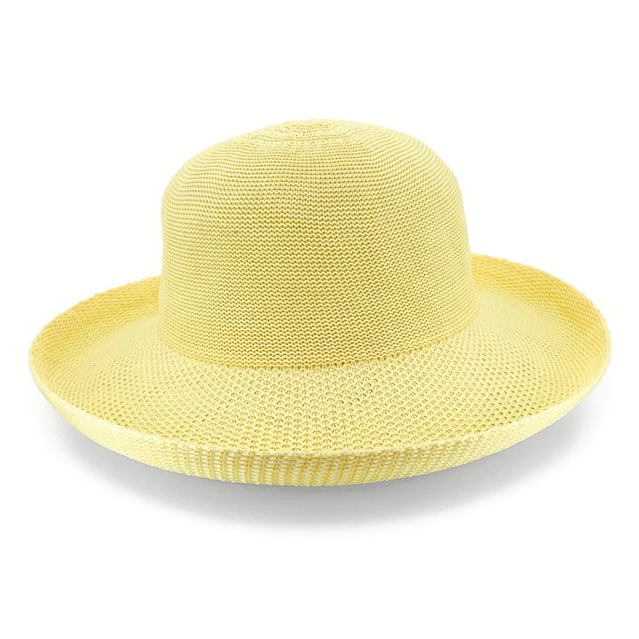 Classic Breton Hat in Lemon colour, front view highlighting crown shape and brim