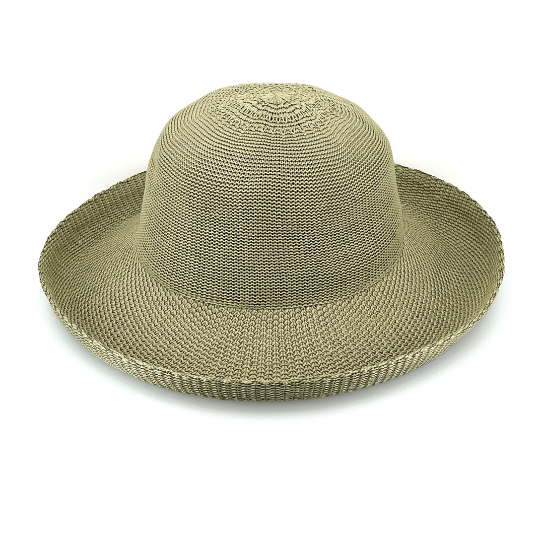 Classic Breton Hat in light moss green colour, angled product view showing structured crown and short brim