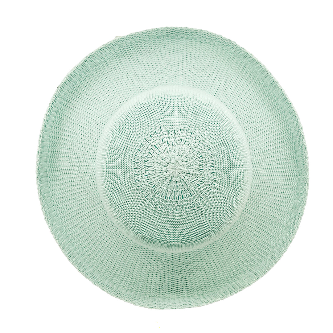 Classic Breton Hat in mint blue colour, top view displaying crown shape and smooth texture