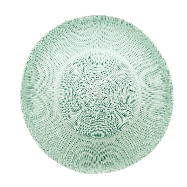 Classic Breton Hat in mint blue colour, top view displaying crown shape and smooth texture