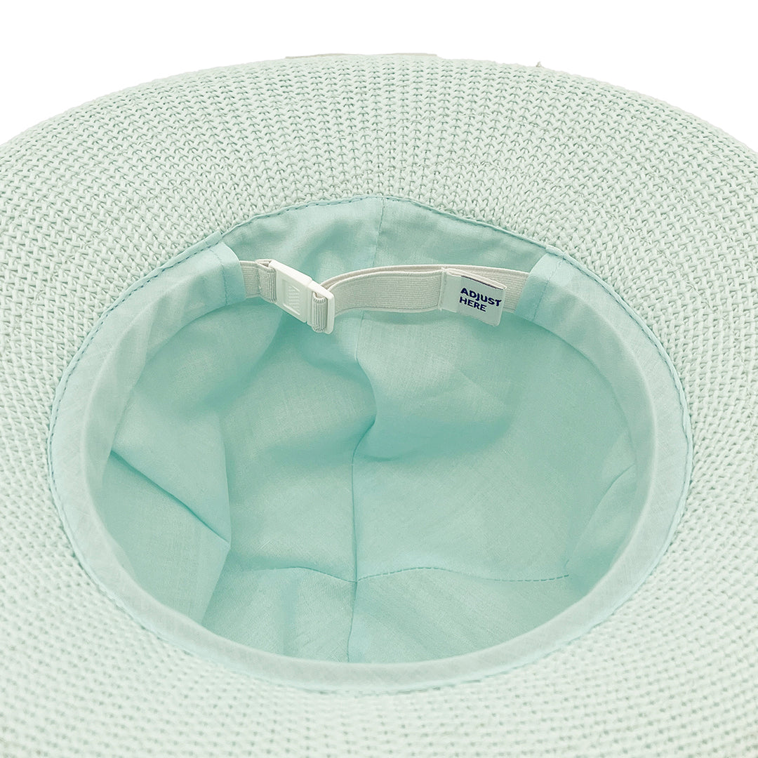 Classic Breton Hat in mint blue colour, underside of brim showing interior finish, stitching detail, and built-in size adjuster
