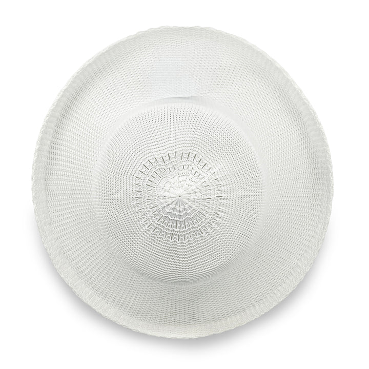 Classic Breton Hat in white colour, top view displaying crown shape and smooth texture