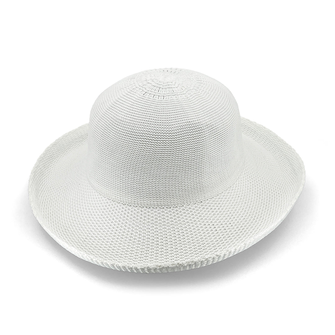 Classic Breton Hat in white colour, front view highlighting rounded crown and sun-protective wide brim