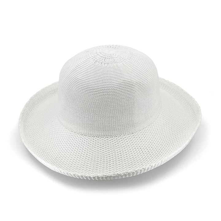 Classic Breton Hat in white colour, front view highlighting rounded crown and sun-protective wide brim