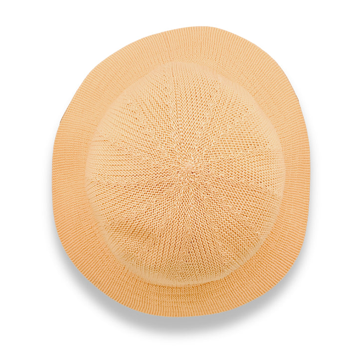 Tamzin Bucket Hat in Apricot colour, top view displaying crown structure and texture