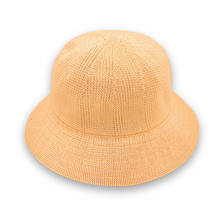 Tamzin Bucket Hat in Apricot colour, front view highlighting crown shape and brim