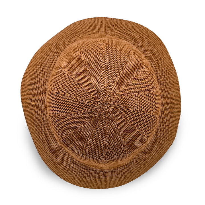 Tamzin Bucket Hat in biscuit colour, top view displaying crown shape and fabric texture
