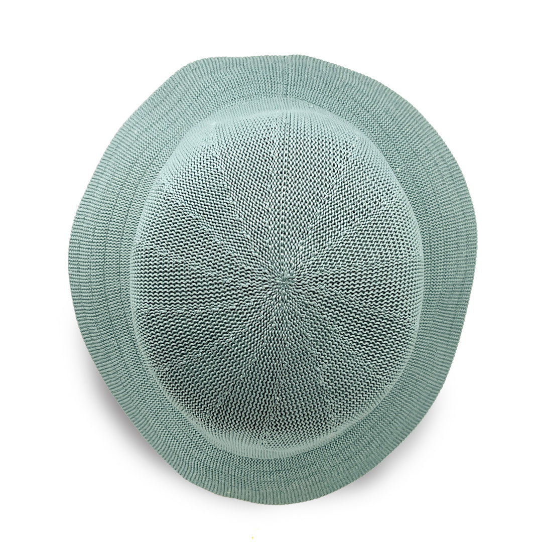 Tamzin Bucket Hat in blue haze colour, top view displaying crown shape and fabric texture