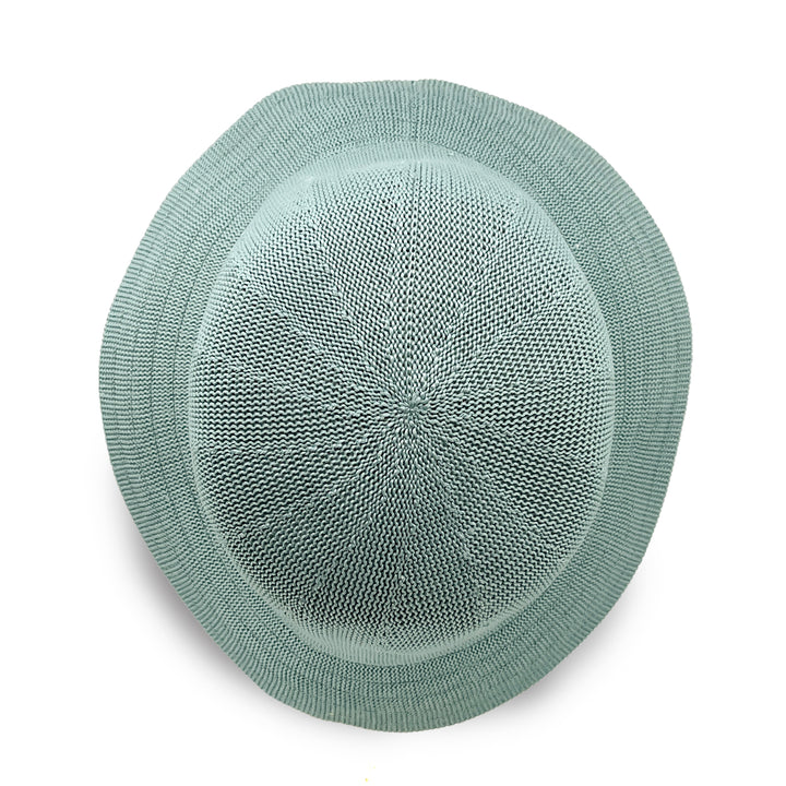 Tamzin Bucket Hat in blue haze colour, top view displaying crown shape and fabric texture