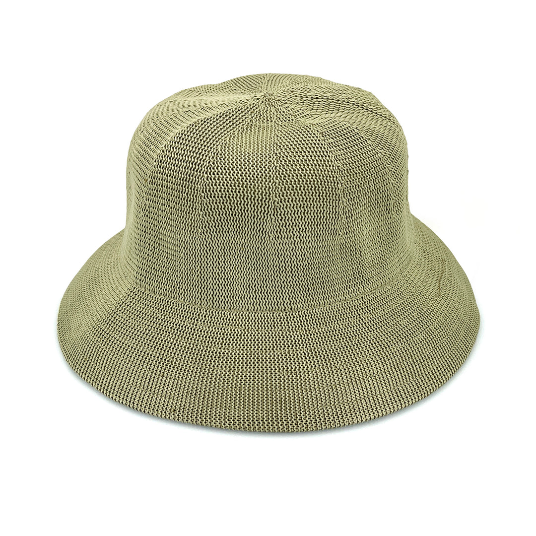 Tamzin Bucket Hat in light moss green colour, front view highlighting classic bucket shape and stitching detail
