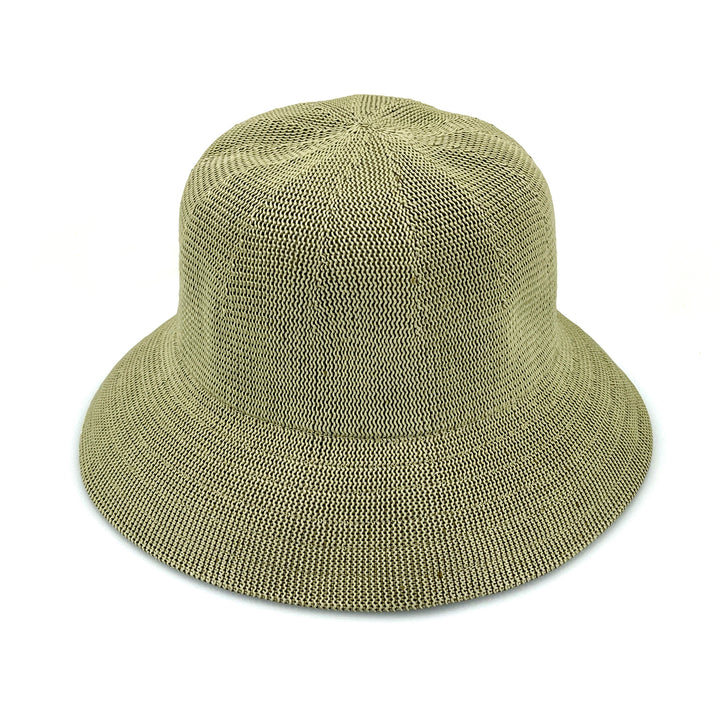 Tamzin Bucket Hat in light moss green colour, angled product view showing soft crown and wide brim