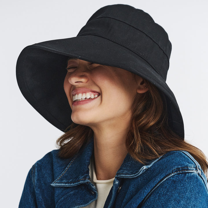 Cancer Council | Essential Traveller Hat - Lifestyle Brim Down | Black | UPF50+ Protection