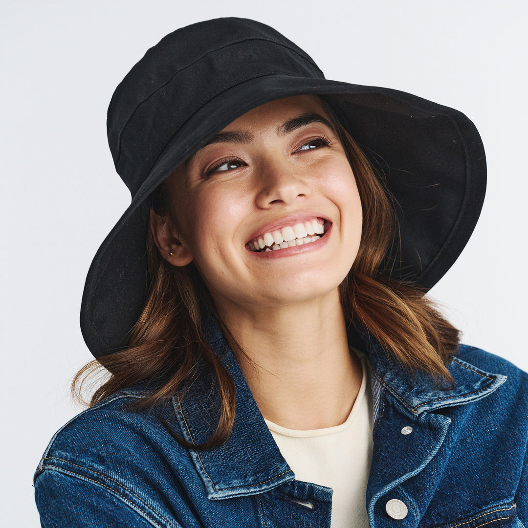 Cancer Council | Essential Traveller Hat - Lifestyle Brim Down | Black | UPF50+ Protection