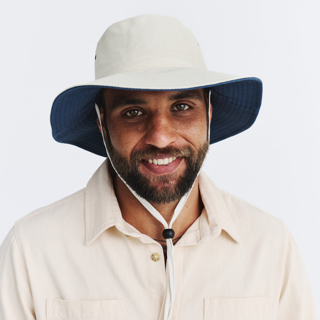 Cancer Council | Alan Cricket Hat - Front Lifestyle | Cream/Navy | UPF50+ Protection