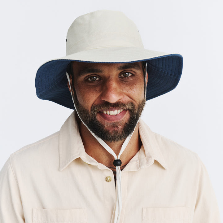 Cancer Council | Alan Cricket Hat - Front Lifestyle | Cream/Navy | UPF50+ Protection