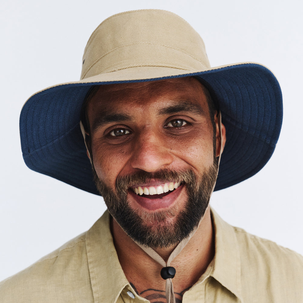 Cancer Council | Alan Cricket Hat - Front | Khaki/Navy | UPF50+ Protection