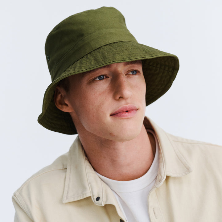 Cancer Council | Jester Bucket Hat - Lifestyle Model | Khaki | UPF50+ Protection