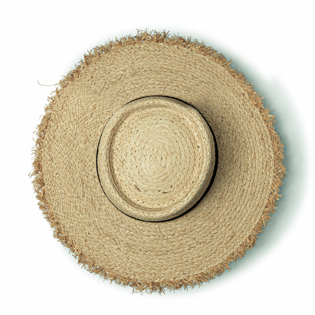 Cancer Council | Quinn Raffia Wide Brim Hat - Top | Natural/Black | UPF50+ Protection