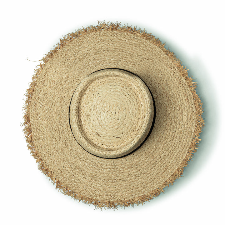 Cancer Council | Quinn Raffia Wide Brim Hat - Top | Natural/Black | UPF50+ Protection