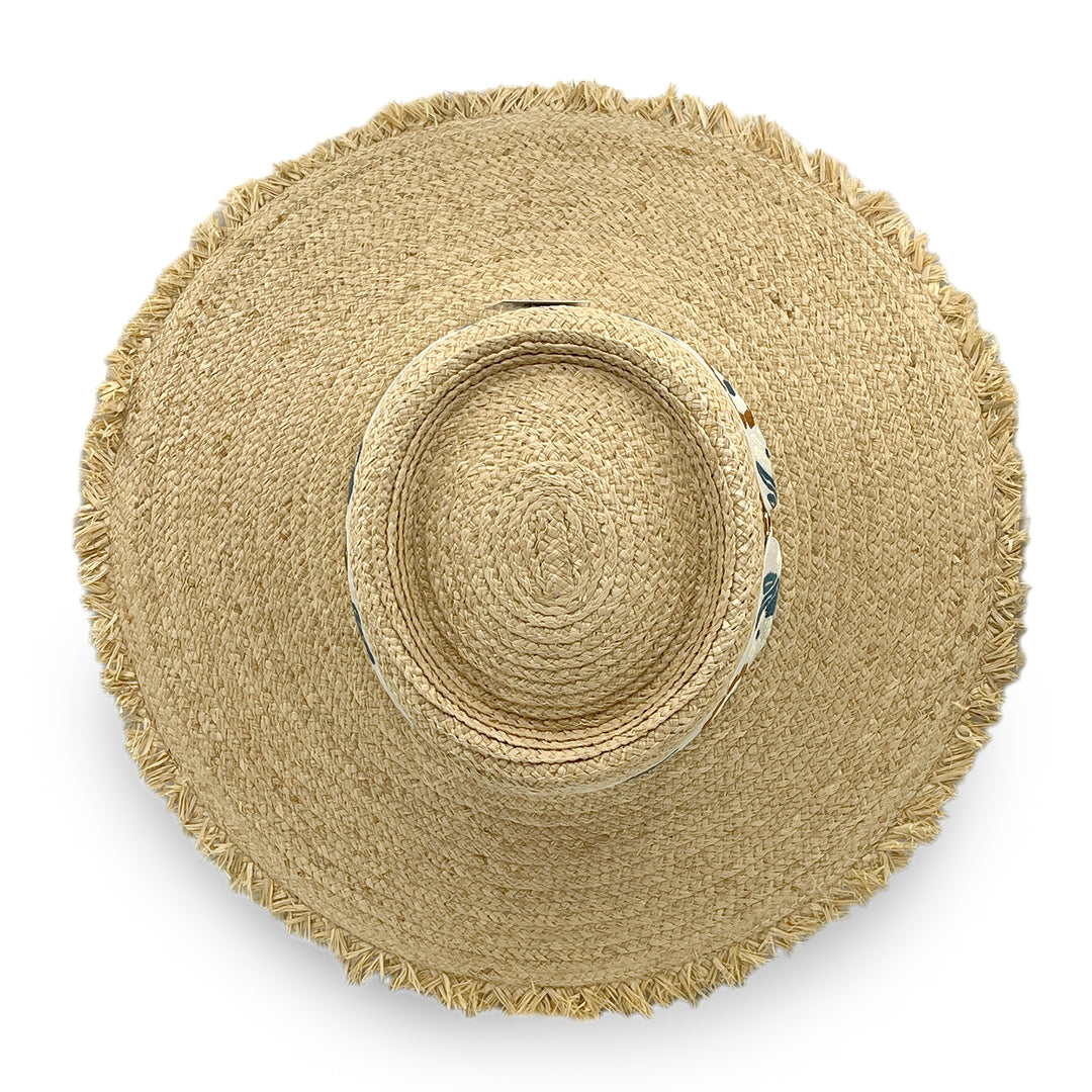 Cancer Council | Quinn Raffia Wide Brim Hat - Top | Natural Blue | UPF50+ Protection