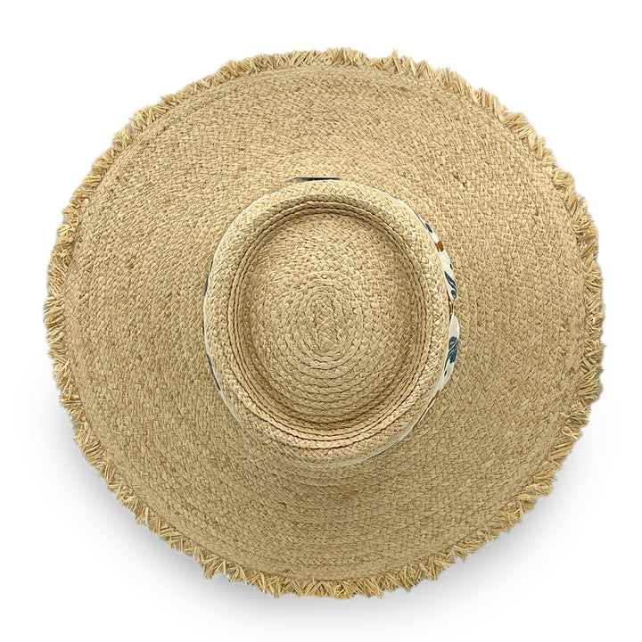 Cancer Council | Quinn Raffia Wide Brim Hat - Top | Natural Blue | UPF50+ Protection