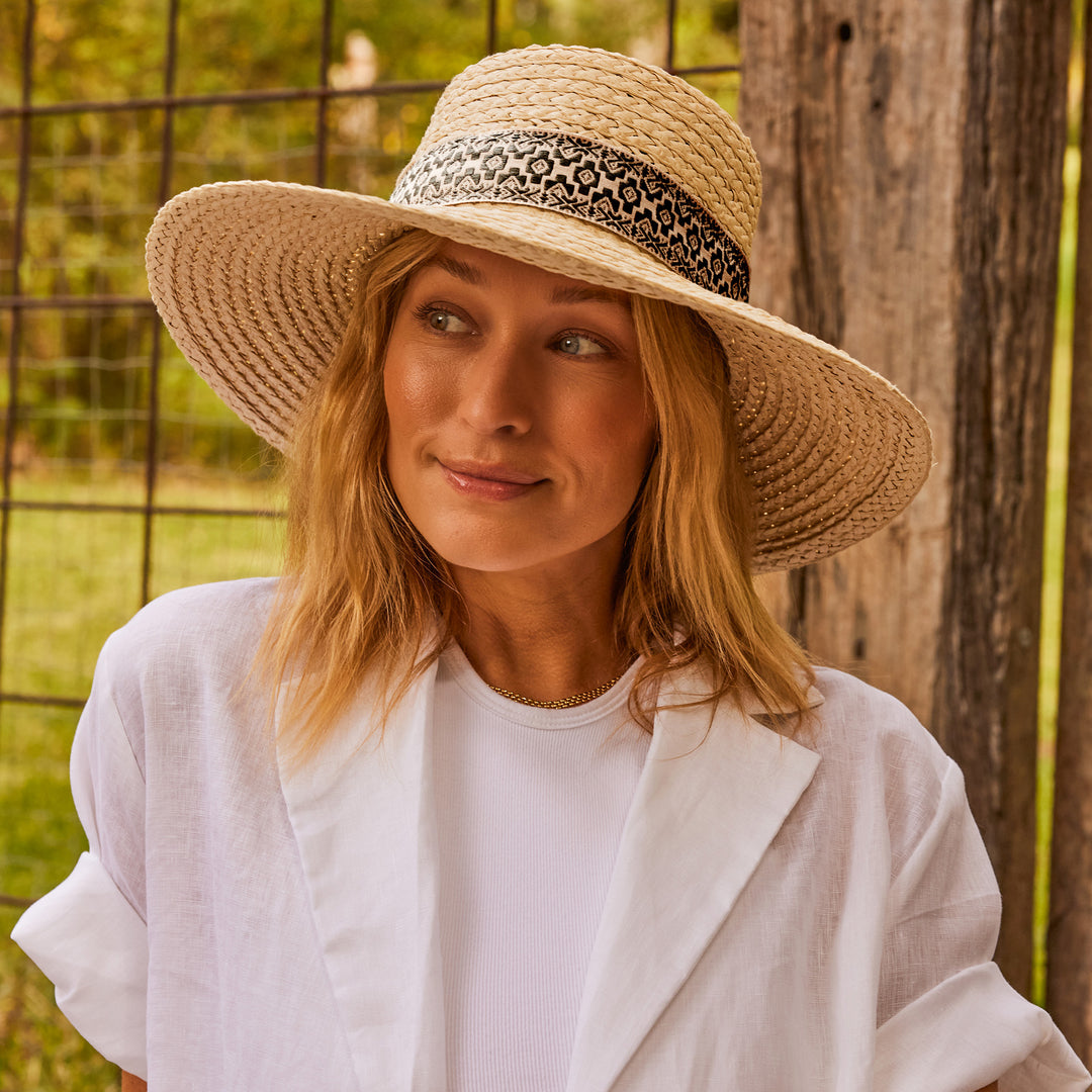 Zara Wide Brim Hat Ivory Black - Main Image