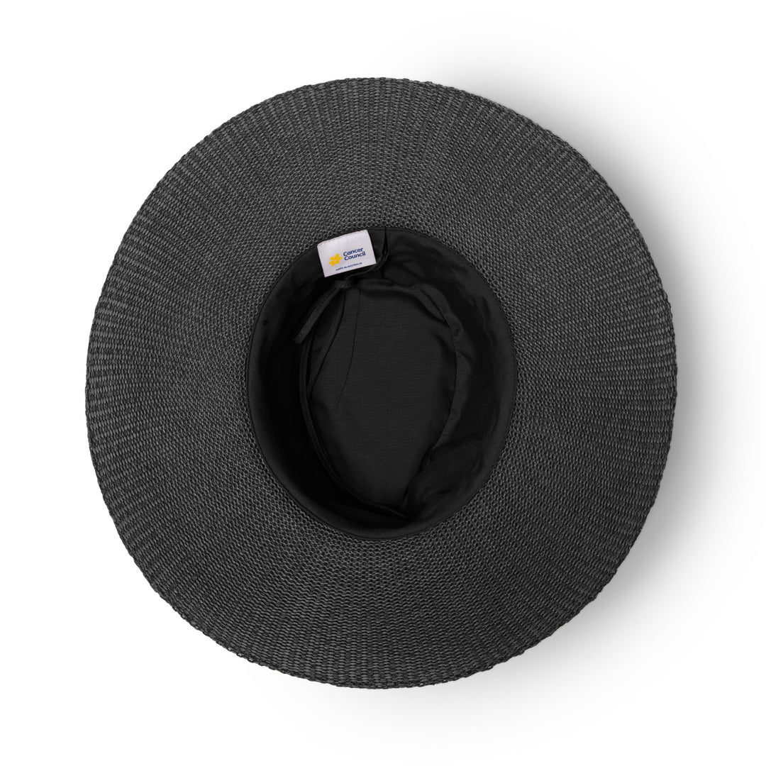Cancer Council | Marie Wide Brim Fedora - Under Brim | Black| UPF50+ Protection