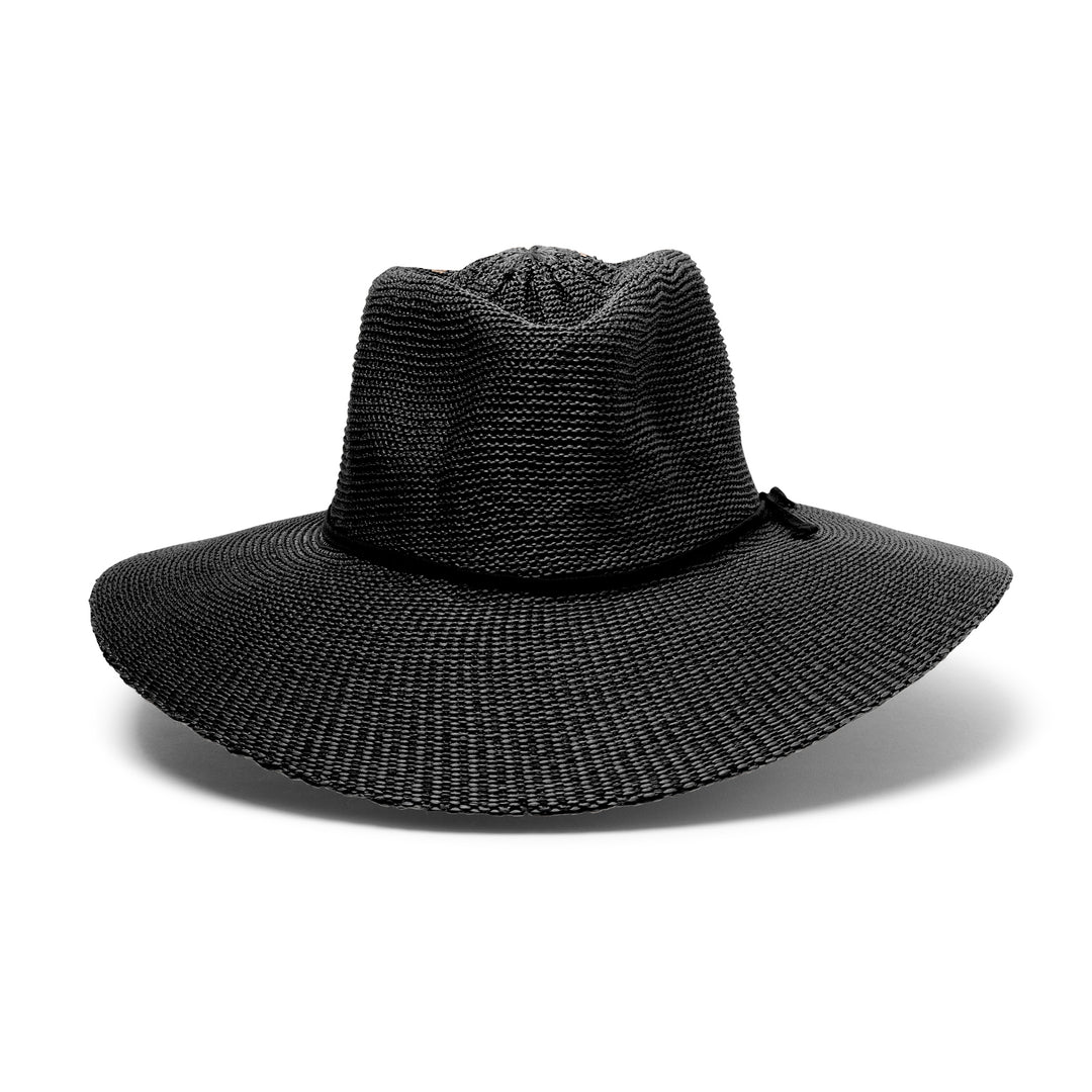 Cancer Council | Marie Wide Brim Fedora - Front | Black| UPF50+ Protection
