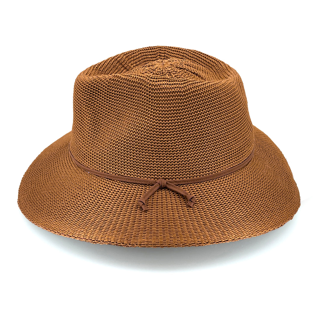 Jacqui Mannish Hat in biscuit colour, side profile showing tailored shape and clean lines