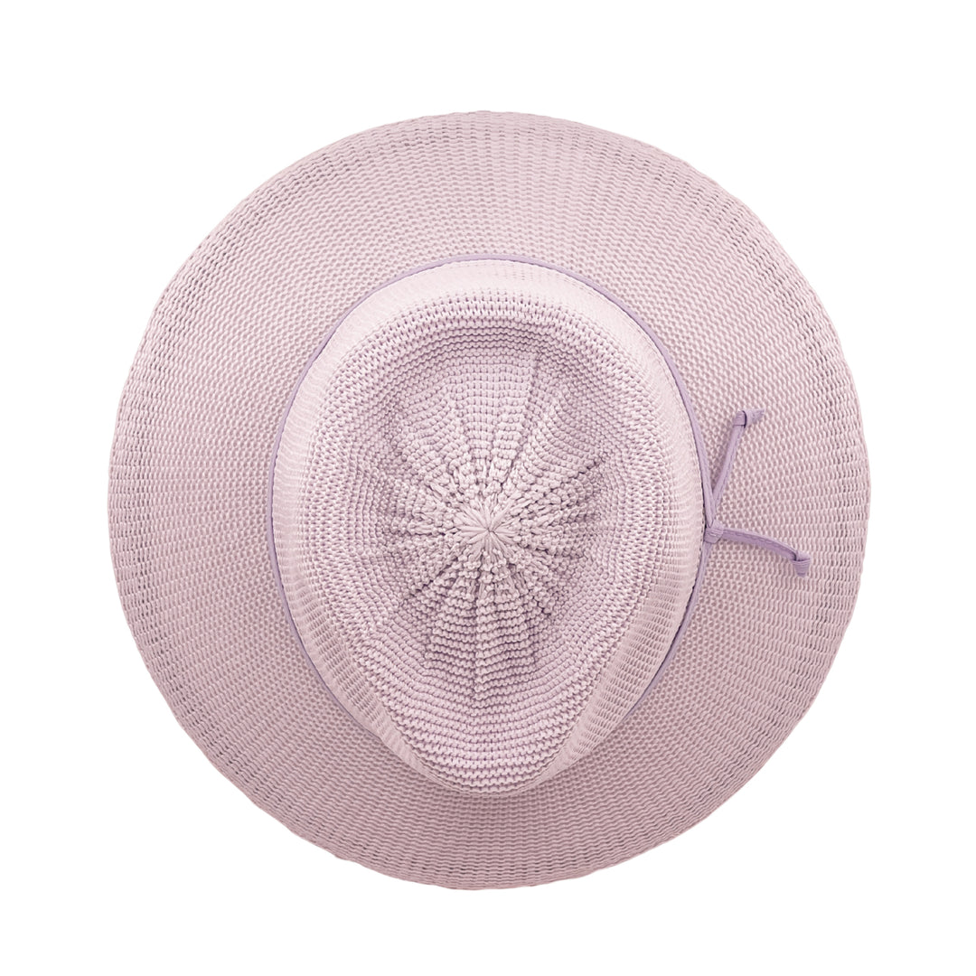 Jacqui Mannish Hat in Lilac colour, top view displaying crown structure and texture