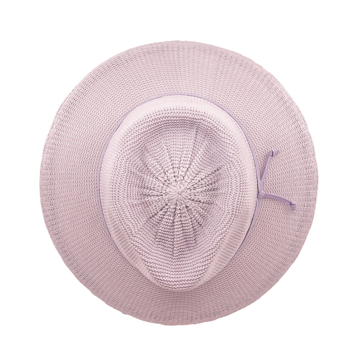Jacqui Mannish Hat in Lilac colour, top view displaying crown structure and texture