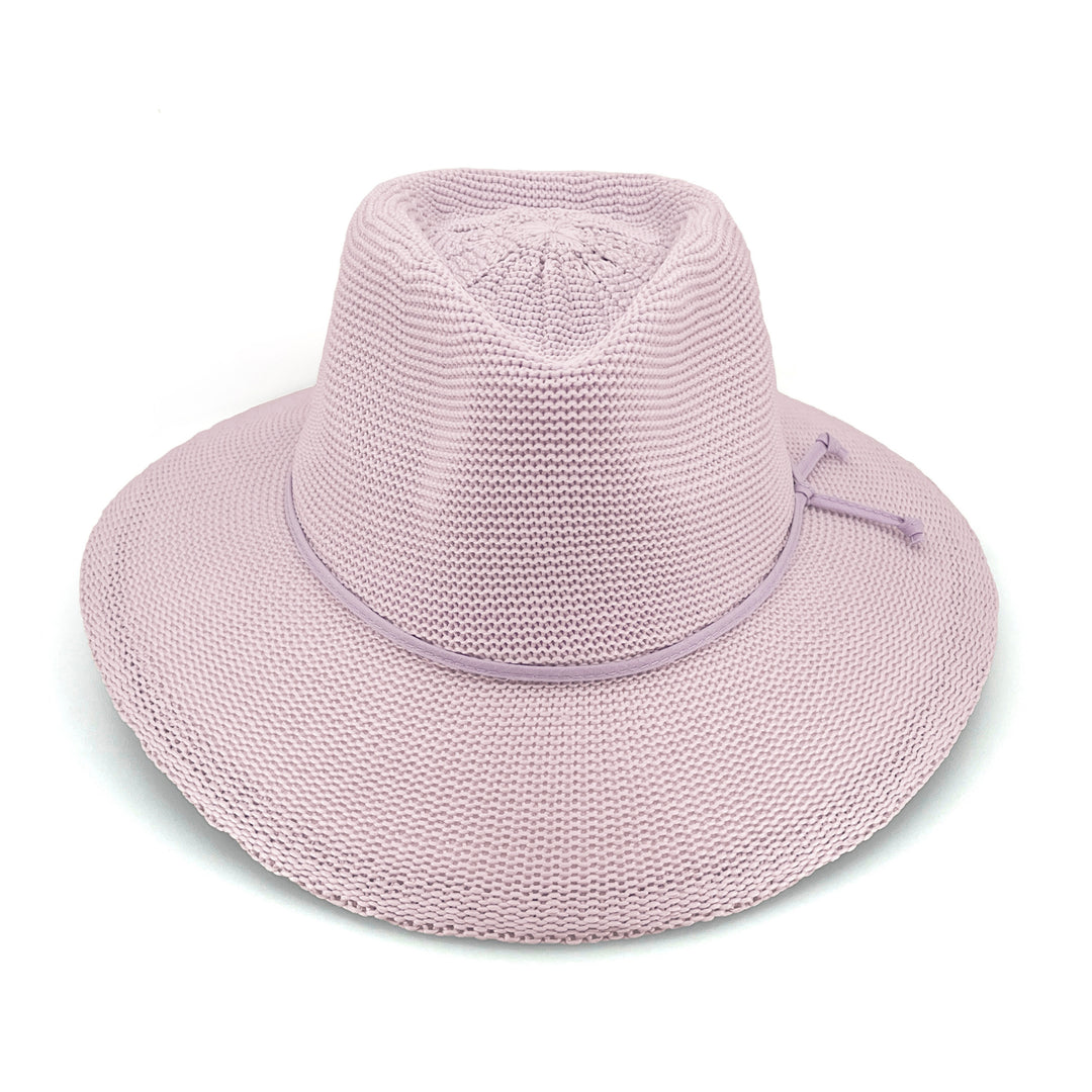 Jacqui Mannish Hat in Lilac colour, front view highlighting crown shape and brim