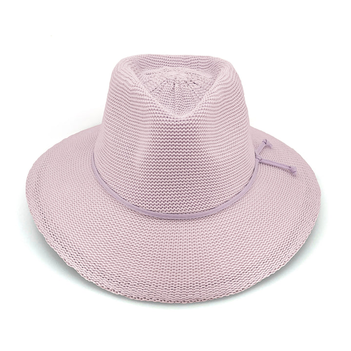 Jacqui Mannish Hat in Lilac colour, front view highlighting crown shape and brim