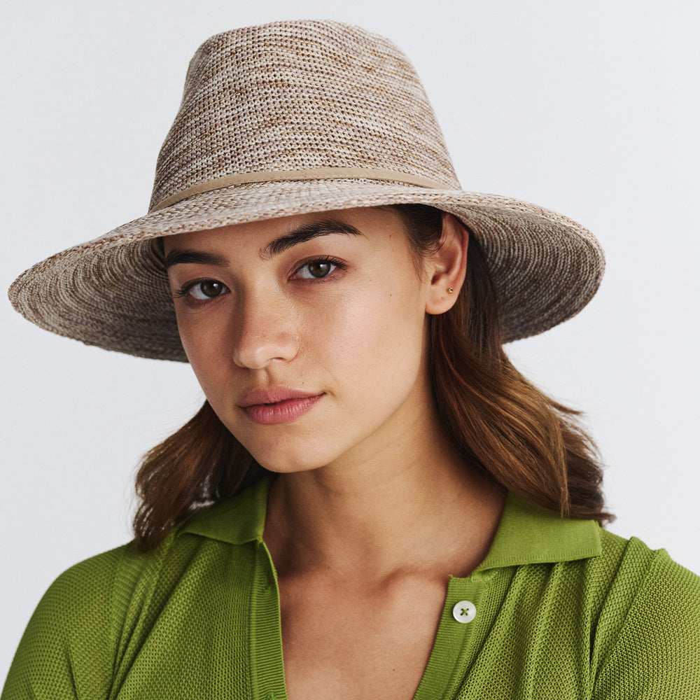 Cancer Council | Jacqui Mannish Hat - Lifestyle Front | Mixed Camel | UPF50+ Protection