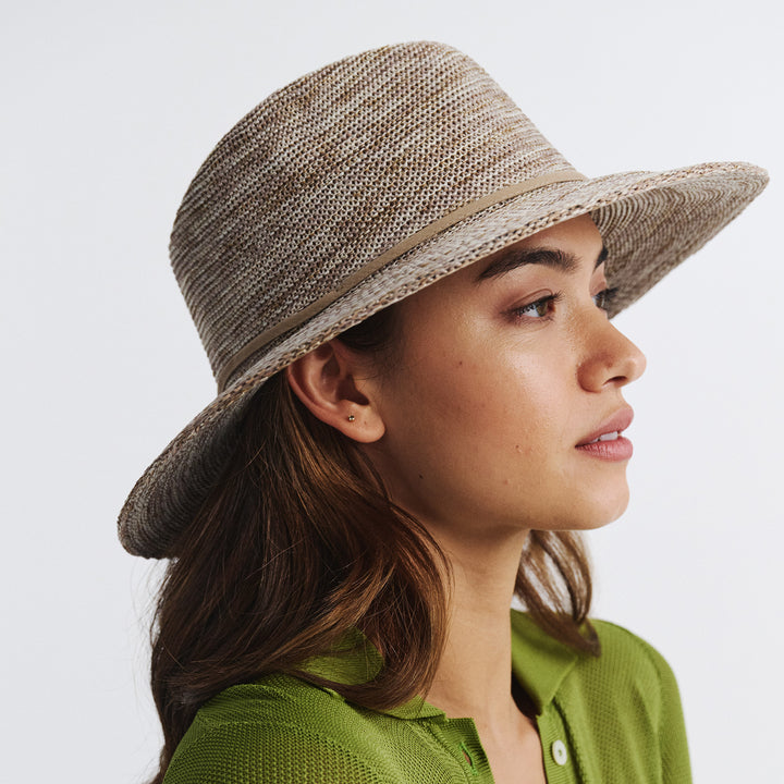 Cancer Council | Jacqui Mannish Hat - Lifestyle Side | Mixed Camel | UPF50+ Protection