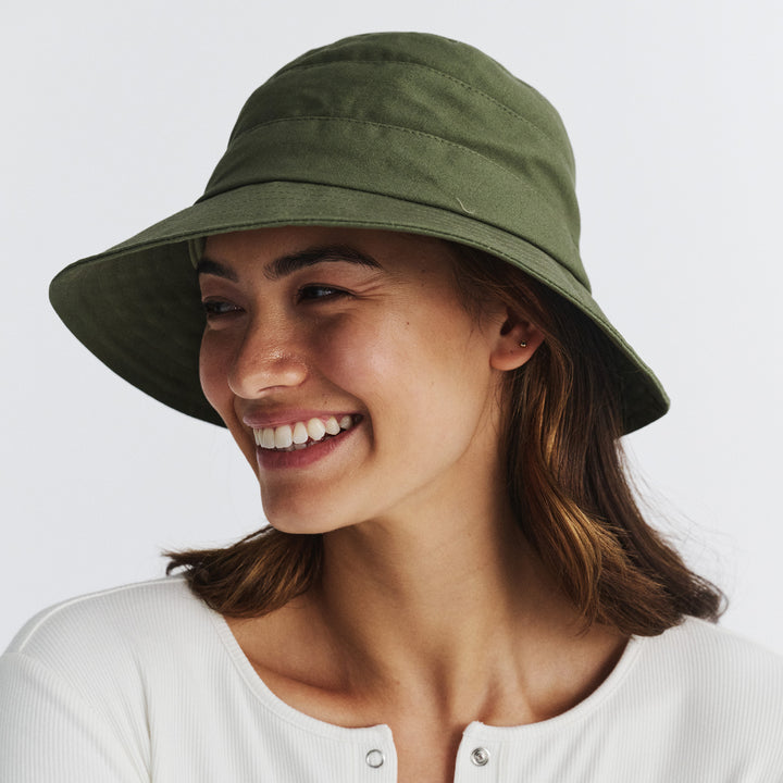 Cancer Council | Golf Bucket Hat - Side | Khaki | UPF50+ Protection