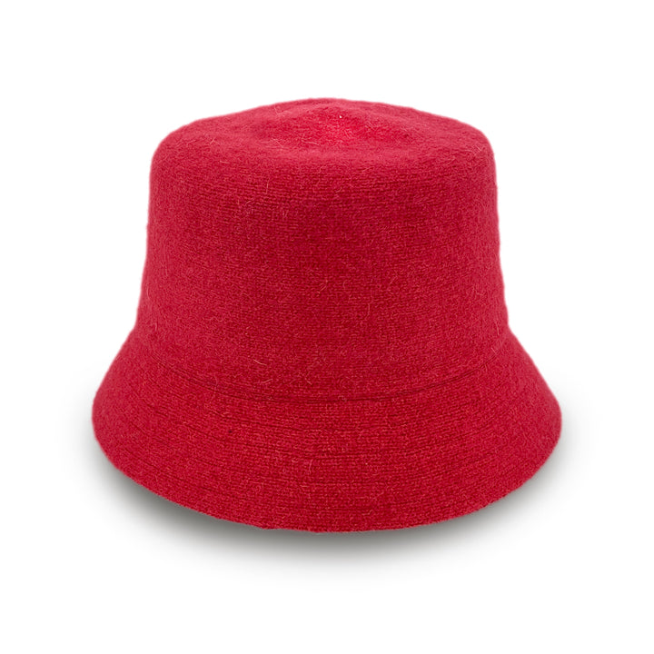 Isadora Bucket Hat in red colour, front view highlighting classic bucket shape and stitching detail