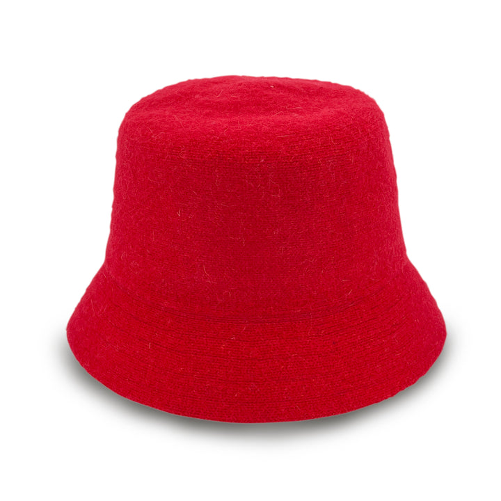 Isadora Bucket Hat in red colour, front view highlighting classic bucket shape and stitching detail