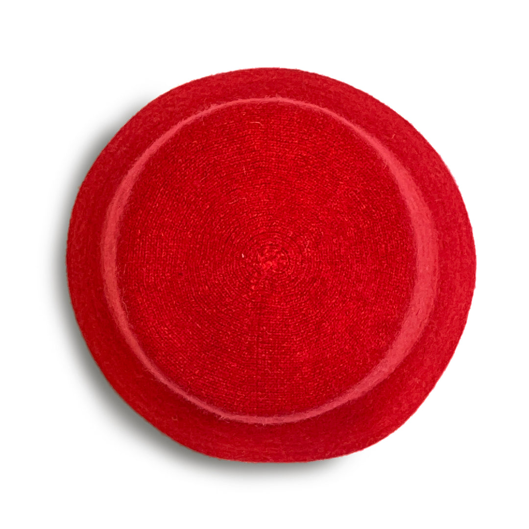 Isadora Bucket Hat in red colour, top view displaying crown shape and fabric texture
