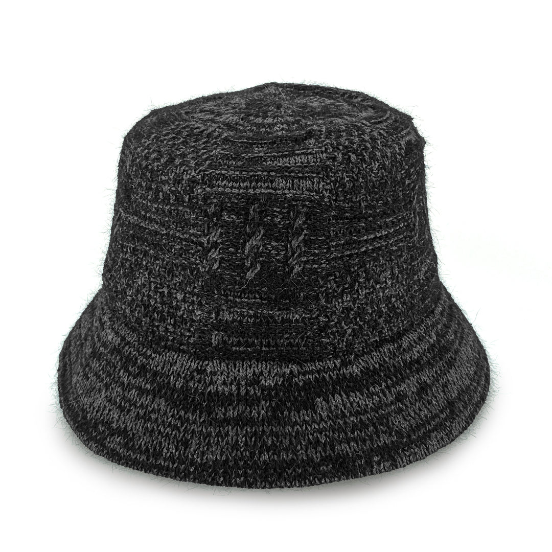 Jordan Bucket Hat in black soft wool, front view highlighting classic bucket shape and wool texture