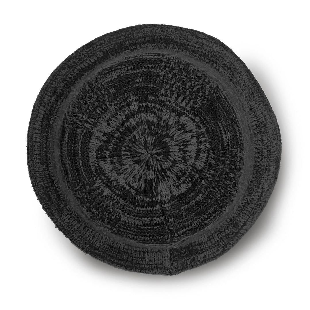 Jordan Bucket Hat in black soft wool, top view displaying crown shape and plush wool texture