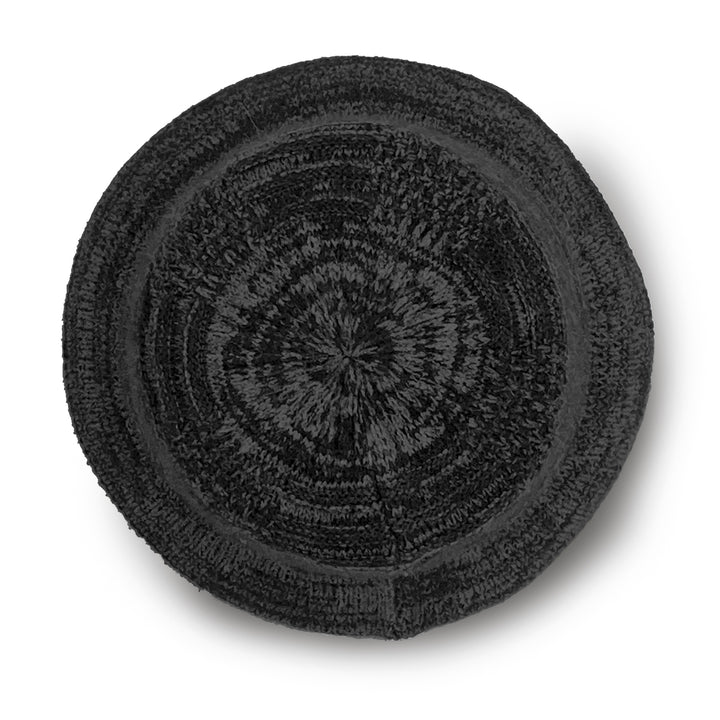 Jordan Bucket Hat in black soft wool, top view displaying crown shape and plush wool texture