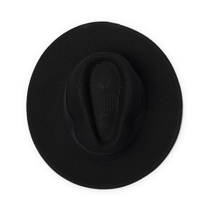 Café Fedora Hat in black colour, top view displaying crown shape and smooth texture