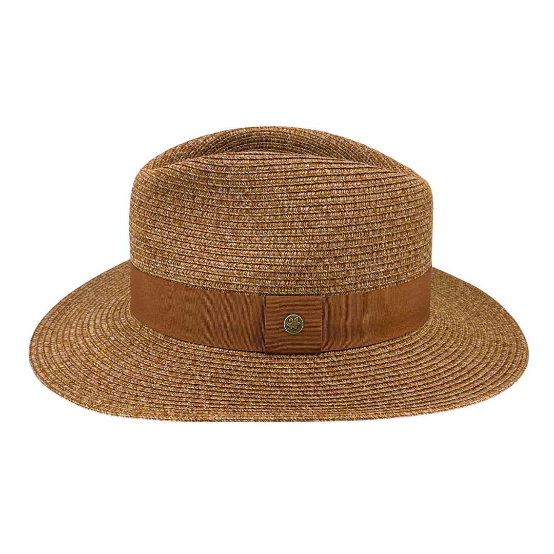 Cafe Fedora Hat in Cinnamon colour, side profile showing wide brim and silhouette
