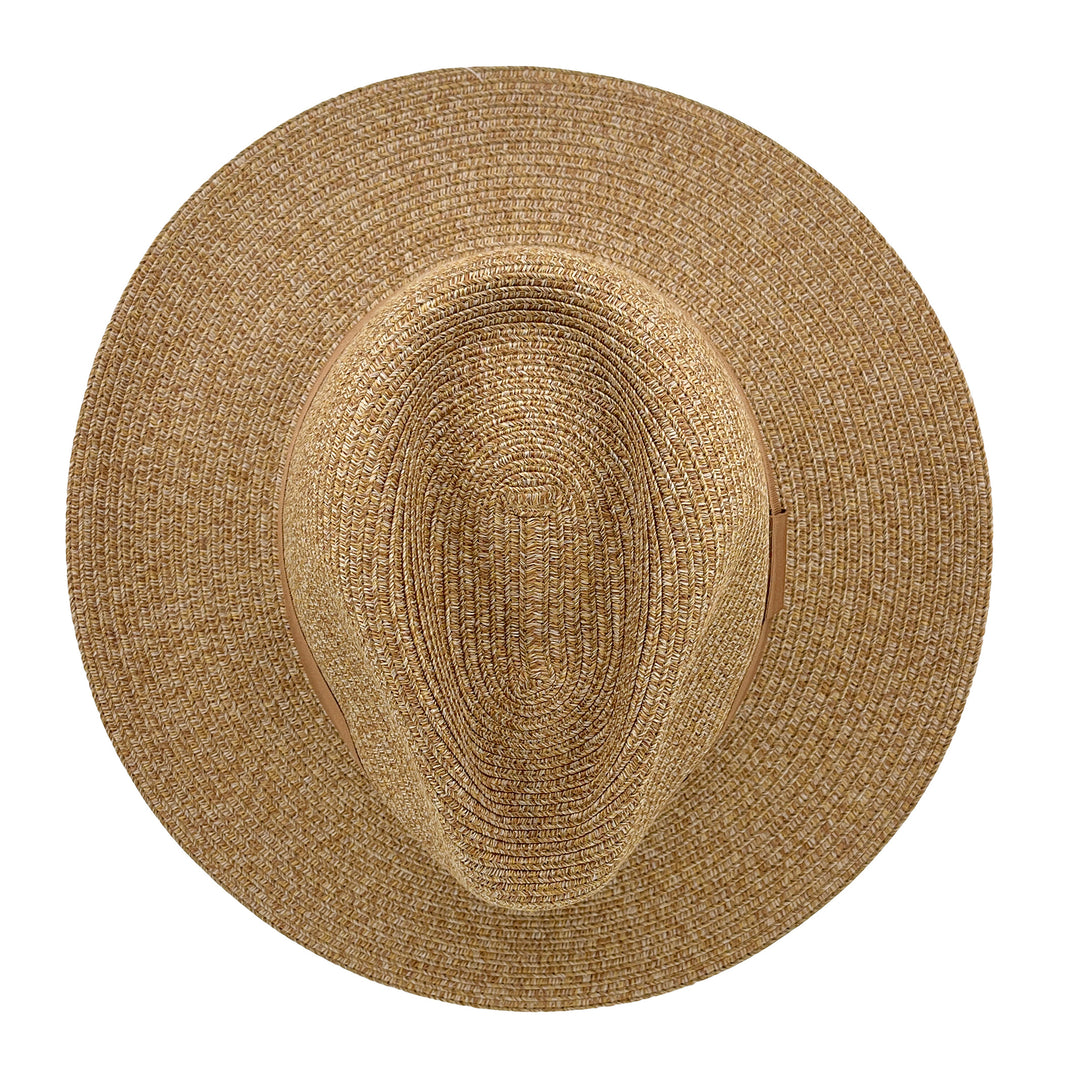 Cafe Fedora Hat in Cinnamon colour, top view displaying crown structure and texture