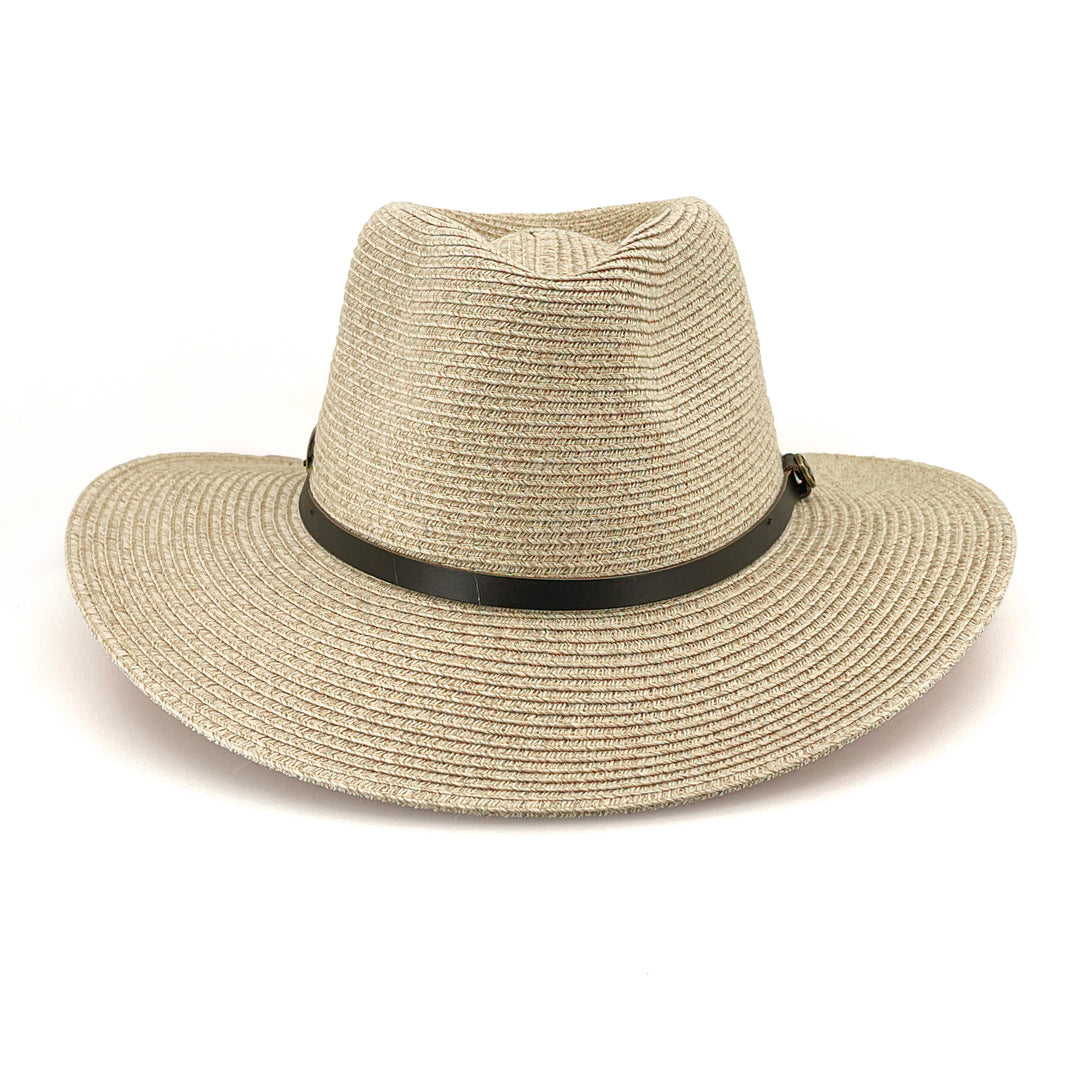 Darby Fedora Hat in camel mix colour, front view highlighting defined crown and sun-protective wide brim